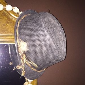 Black Fedora with twine and feather